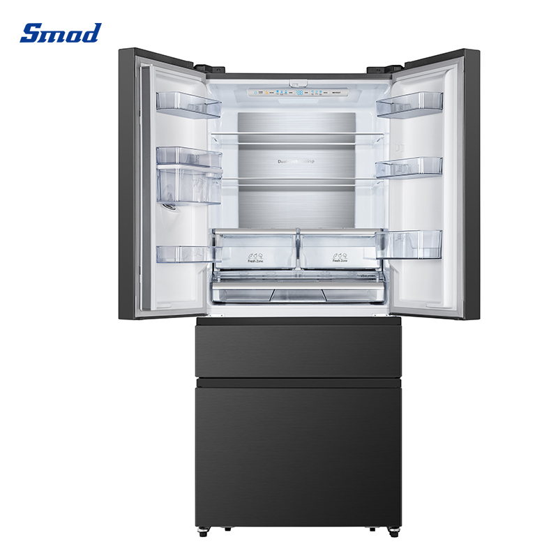 Smad 14.8 Cu. Ft. Black 4 Door French Door Refrigerator with Total No Frost