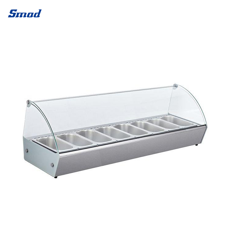 
Smad Front Curved Glass Food Warmer Display Case with 8 Trays