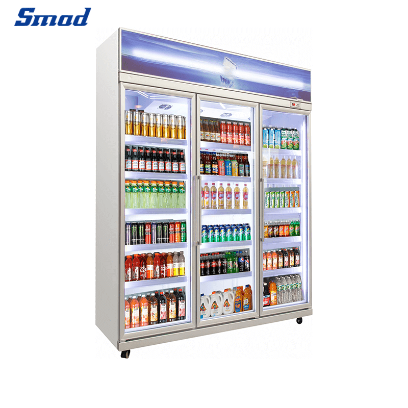 
Smad 3 Glass Door Top Mount Upright Display Fridge with Brand Compressor Evaporator Moter Fan